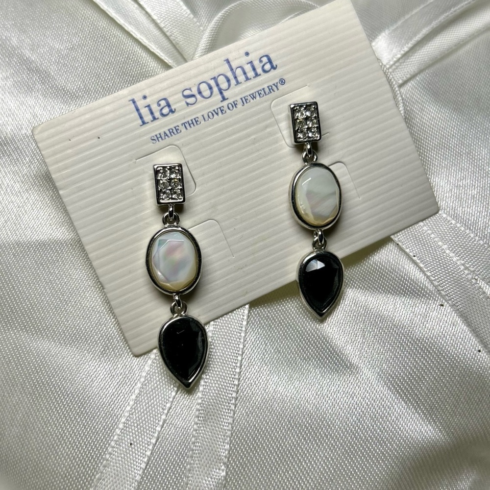 Lia Sophia Silver and Black  Drop Earrings